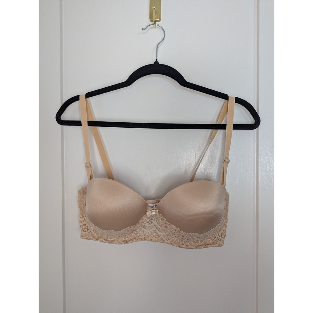 Auden 38B Nude Strapless Push Up Bra Lace Underwire Convertible Plunge
